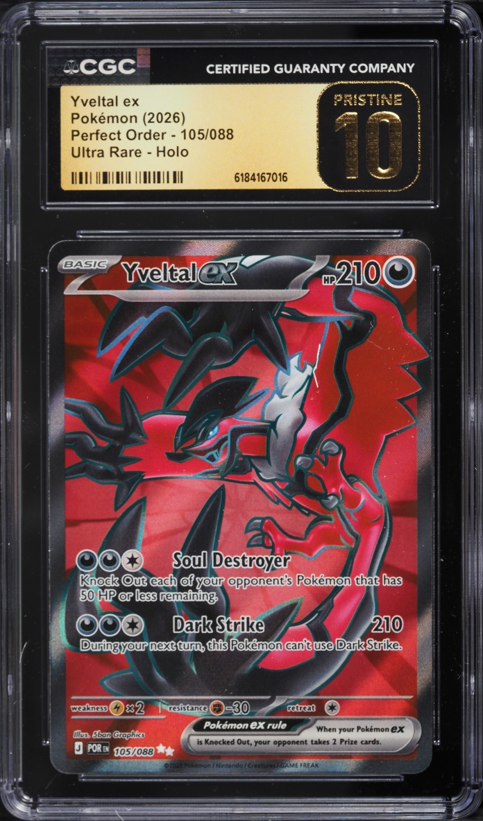 2026 Pokemon Mega Evolution Perfect Order Full Art Yveltal EX #105 CGC 10 PRISTINE