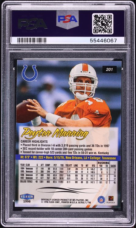 1998 Ultra Football Peyton Manning ROOKIE #201 PSA 9 MINT