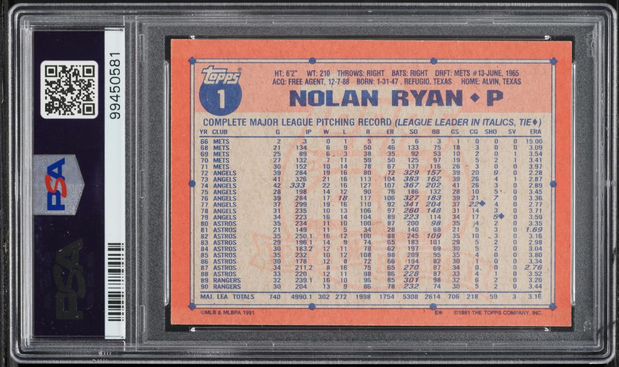 1991 Topps Nolan Ryan #1 PSA 7 NRMT