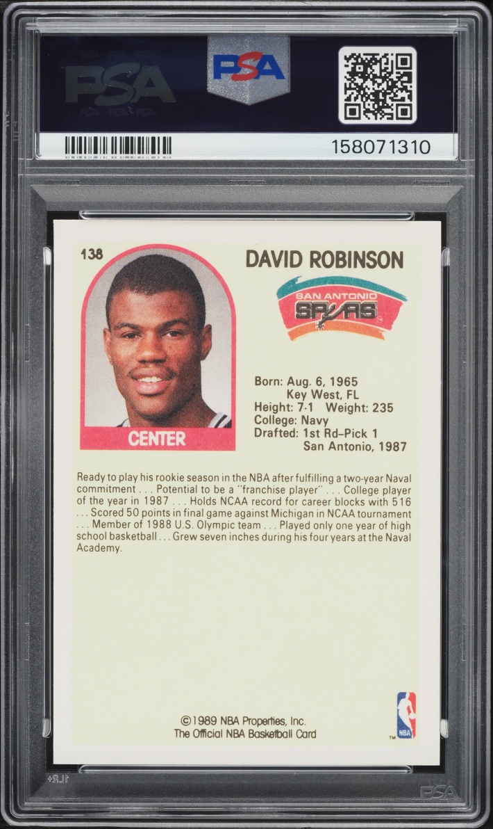 1989 Hoops David Robinson ROOKIE #138 PSA 5 EX