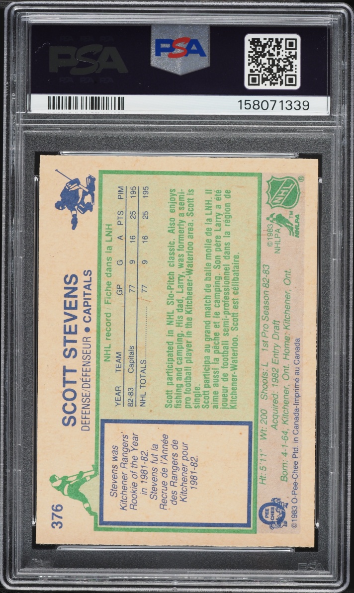 1983 O-Pee-Chee Hockey Scott Stevens ROOKIE #376 PSA 8 NM-MT
