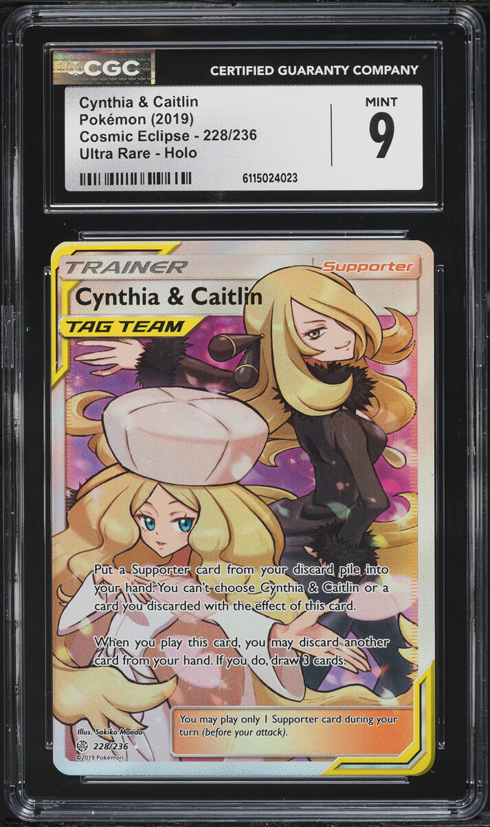2019 Pokemon Sun & Moon Cosmic Eclipse Full Art Cynthia & Caitlin #228 CGC 9 MINT