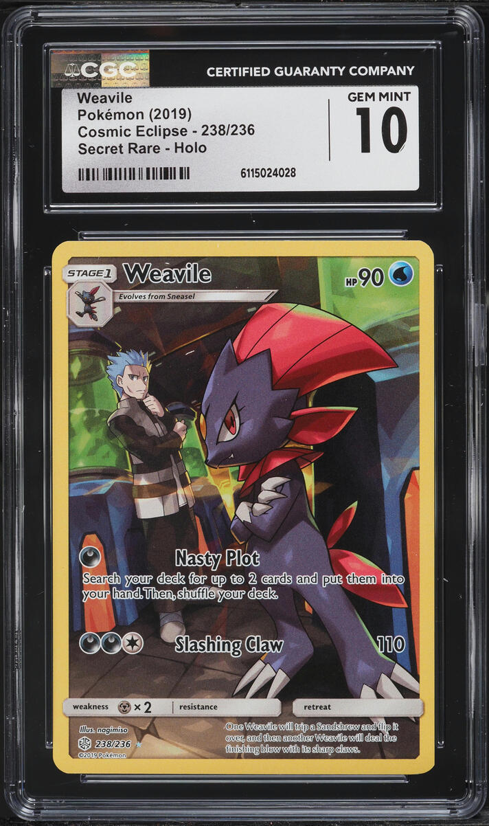 2019 Pokemon Sun & Moon Cosmic Eclipse Full Art Weavile #238 CGC 10 GEM MINT