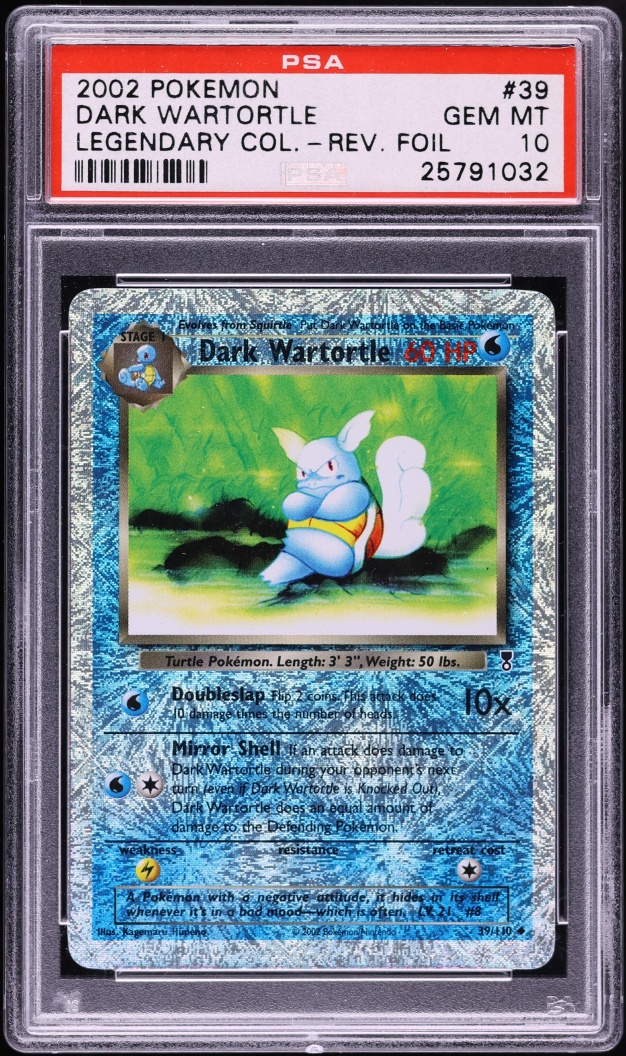 2002 Pokemon Legendary Collection Reverse Holo Dark Wartortle #39 PSA 10 GEM MINT