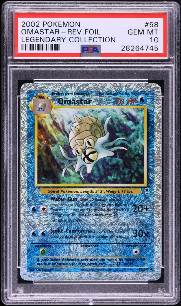 2002 Pokemon Legendary Collection Reverse Holo Omastar #58 PSA 10 GEM MINT