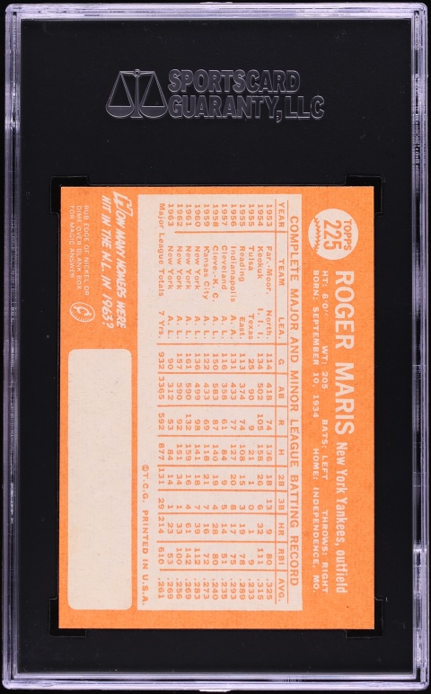 1964 Topps Roger Maris #225 SGC 7.5 NRMT+