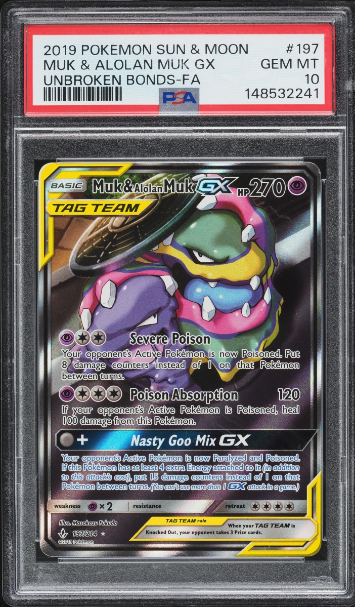 2019 Pokemon Sun & Moon Unbroken Bonds Alt Art Muk & Alolan Muk GX #197 PSA 10 GEM MINT