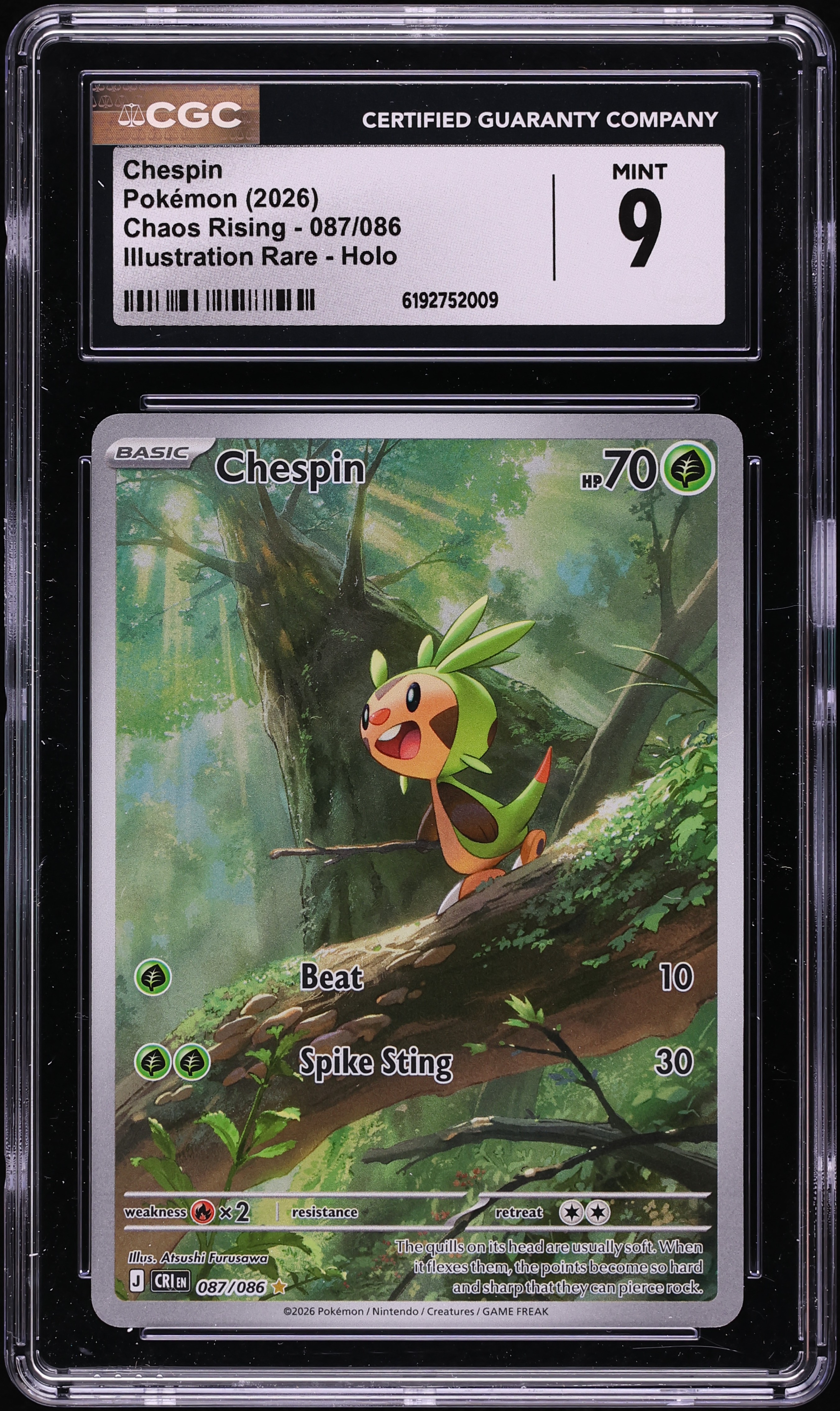 2026 Pokemon Mega Evolution Chaos Rising IR Chespin #87 CGC 9 MINT