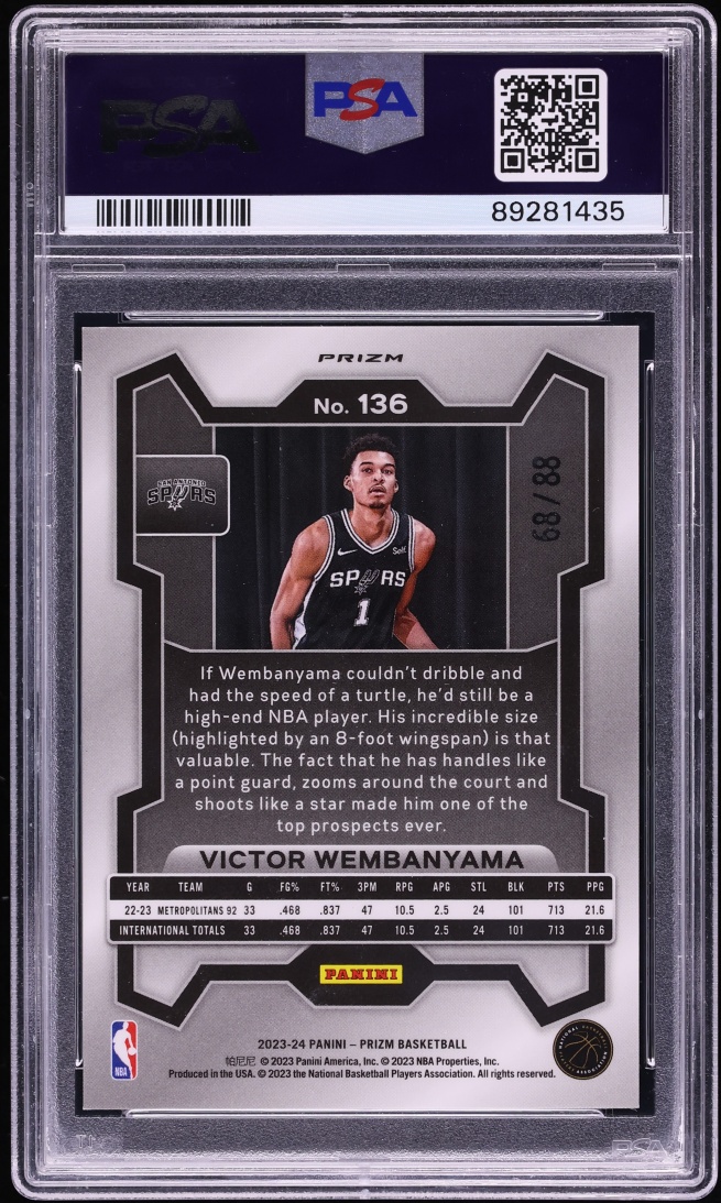 2023 Panini Prizm Red Choice Victor Wembanyama ROOKIE /88 #136 PSA 10 GEM MINT - Photo 2