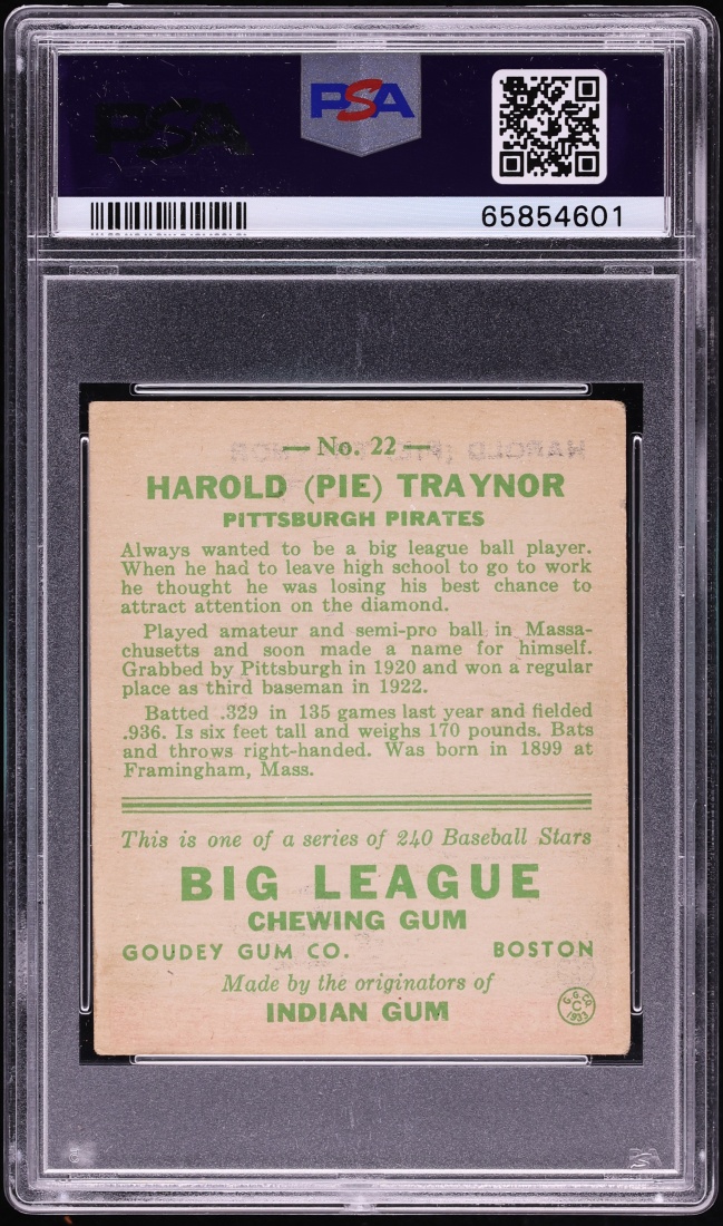 1933 Goudey Pie Traynor #22 PSA 3 VG - Photo 2