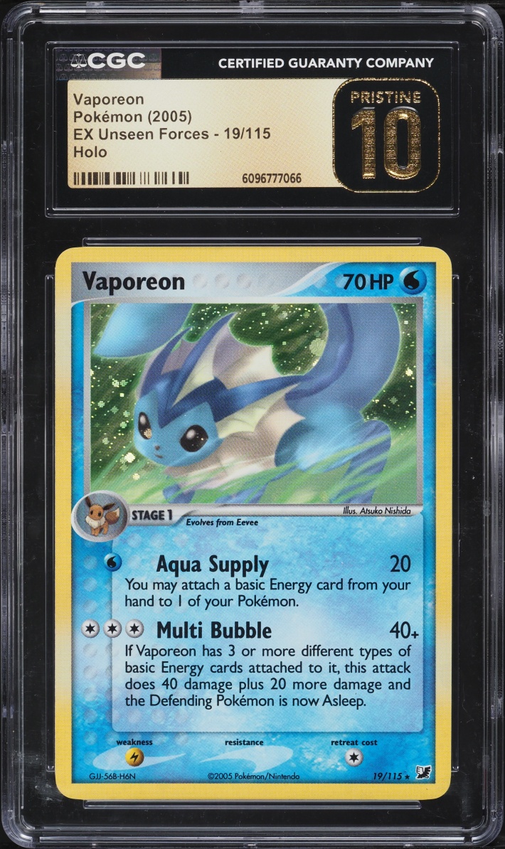 2005 Pokemon EX Unseen Forces Holo Vaporeon #19 CGC 10 PRISTINE