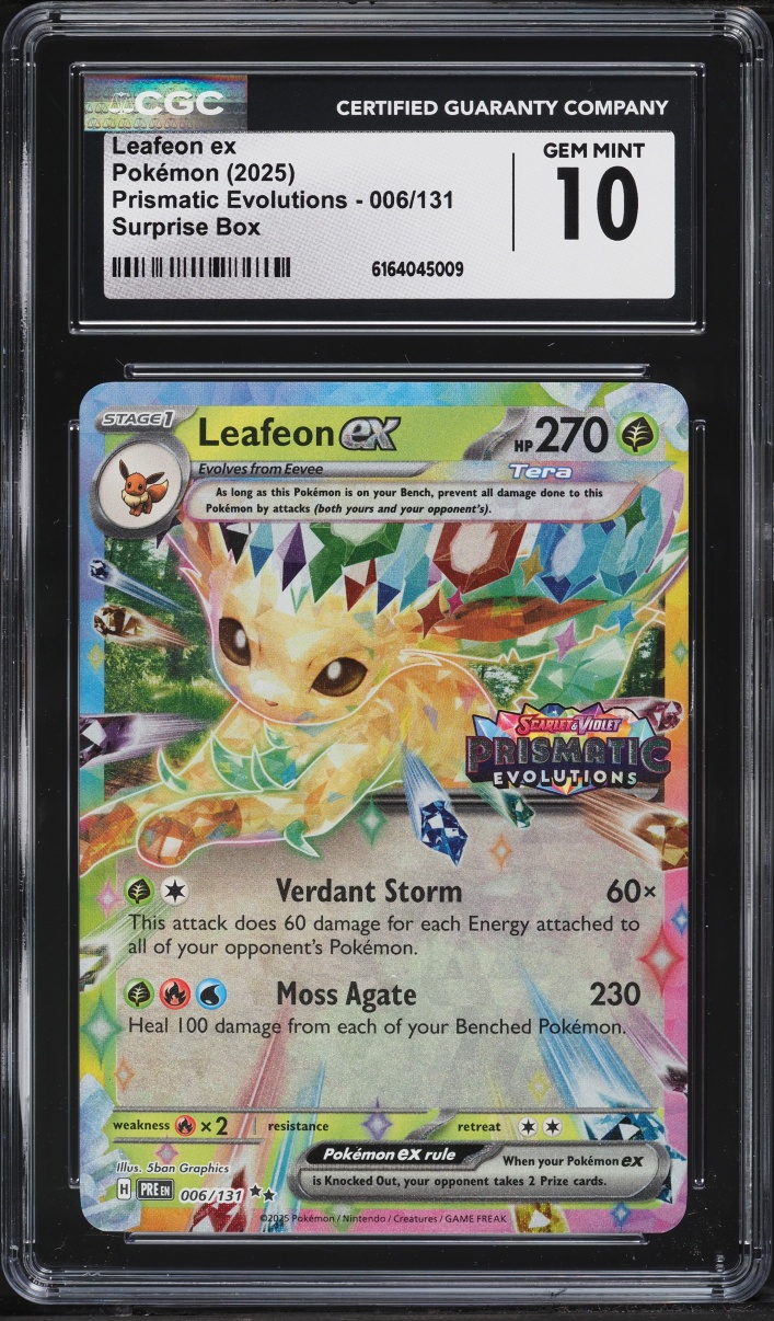2025 Pokemon Scarlet & Violet Prismatic Evolutions Surprise Box Leafeon ex #6 CGC 10 GEM MINT