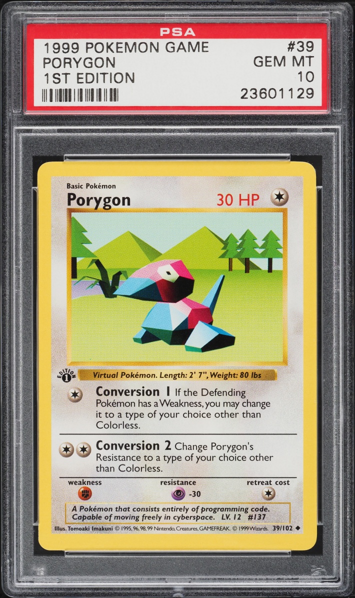 1999 Pokemon Base Set Shadowless 1st Edition Porygon #39 PSA 10 GEM MINT
