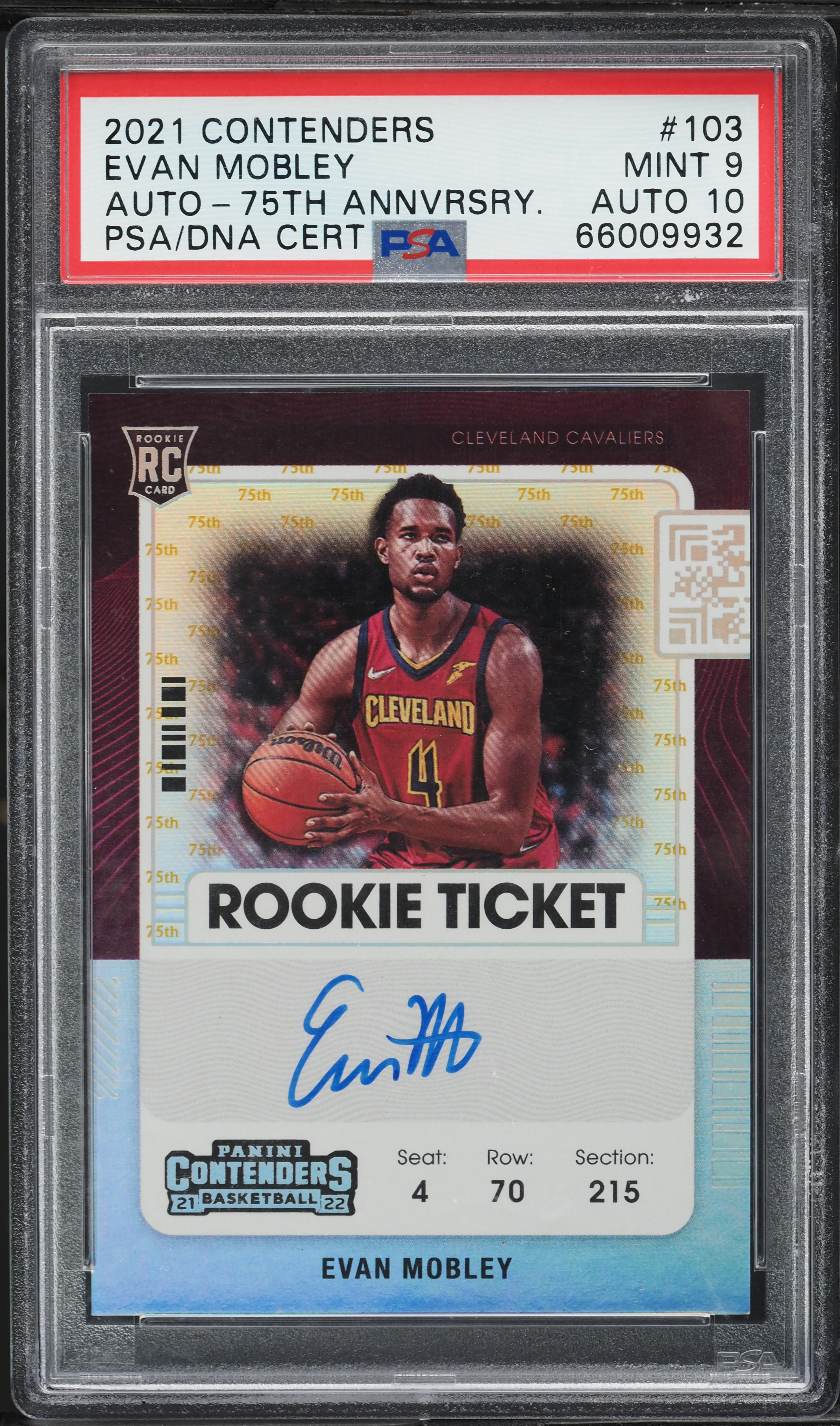 その他 Evan Mobley RC Auto panini 2021 Panini Contenders 75th Evan Mobley ROOKIE AUTO DNA 10 #103
