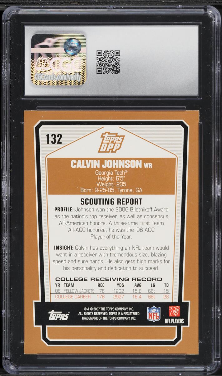 2007 Topps DP & Prospects Calvin Johnson ROOKIE #132 CGC 9 MINT
