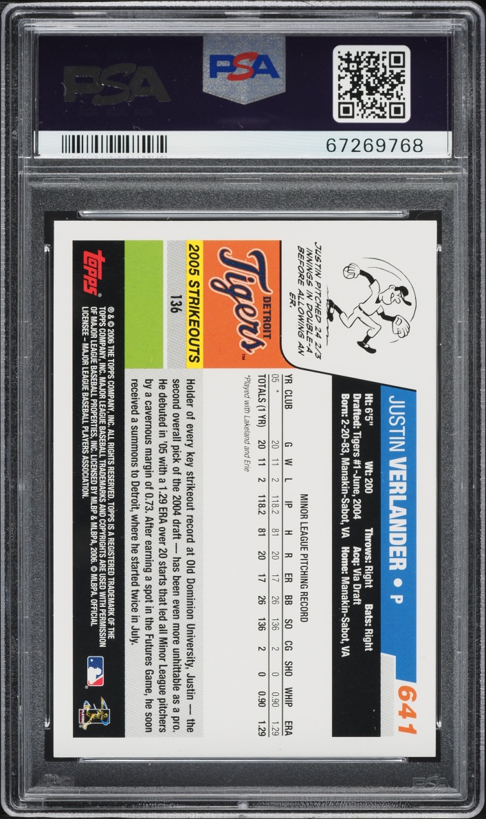 2006 Topps Justin Verlander ROOKIE #641 PSA 9 MINT