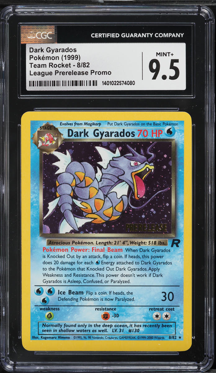 1999 Pokemon Team Rocket League Prerelease Promo Holo Dark Gyarados #8 CGC 9.5 MINT+