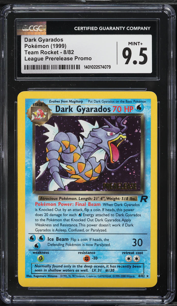 1999 Pokemon Team Rocket League Prerelease Promo Holo Dark Gyarados #8 CGC 9.5