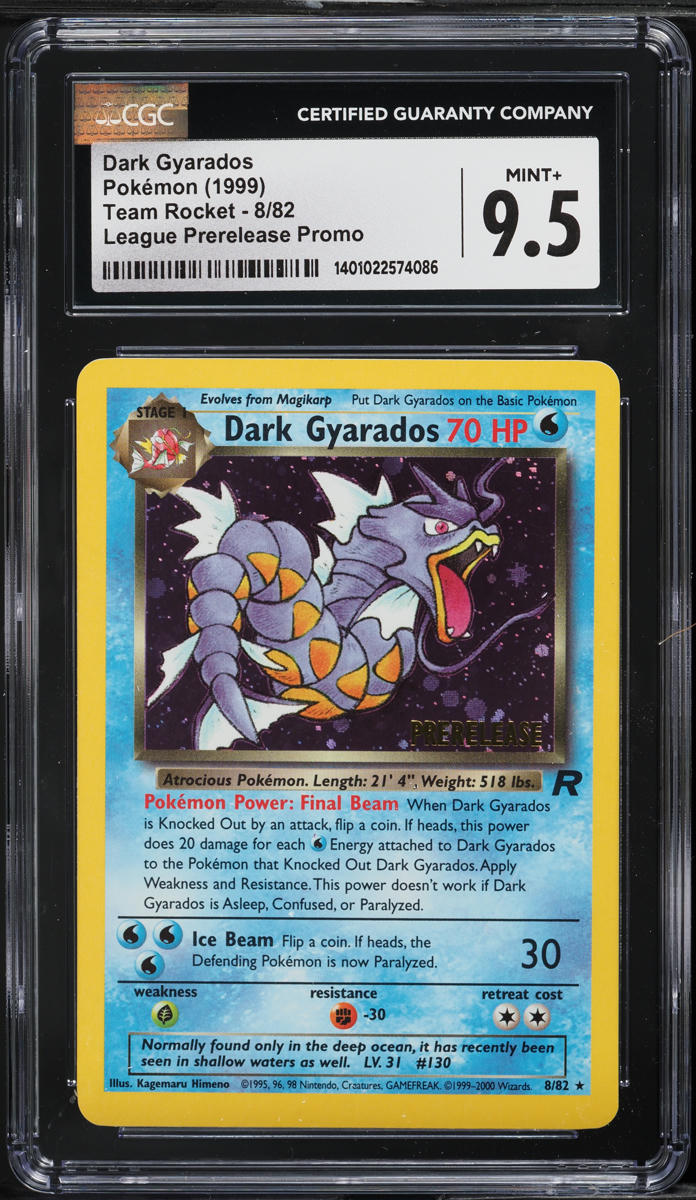1999 Pokemon Team Rocket League Prerelease Promo Holo Dark Gyarados #8 CGC 9.5