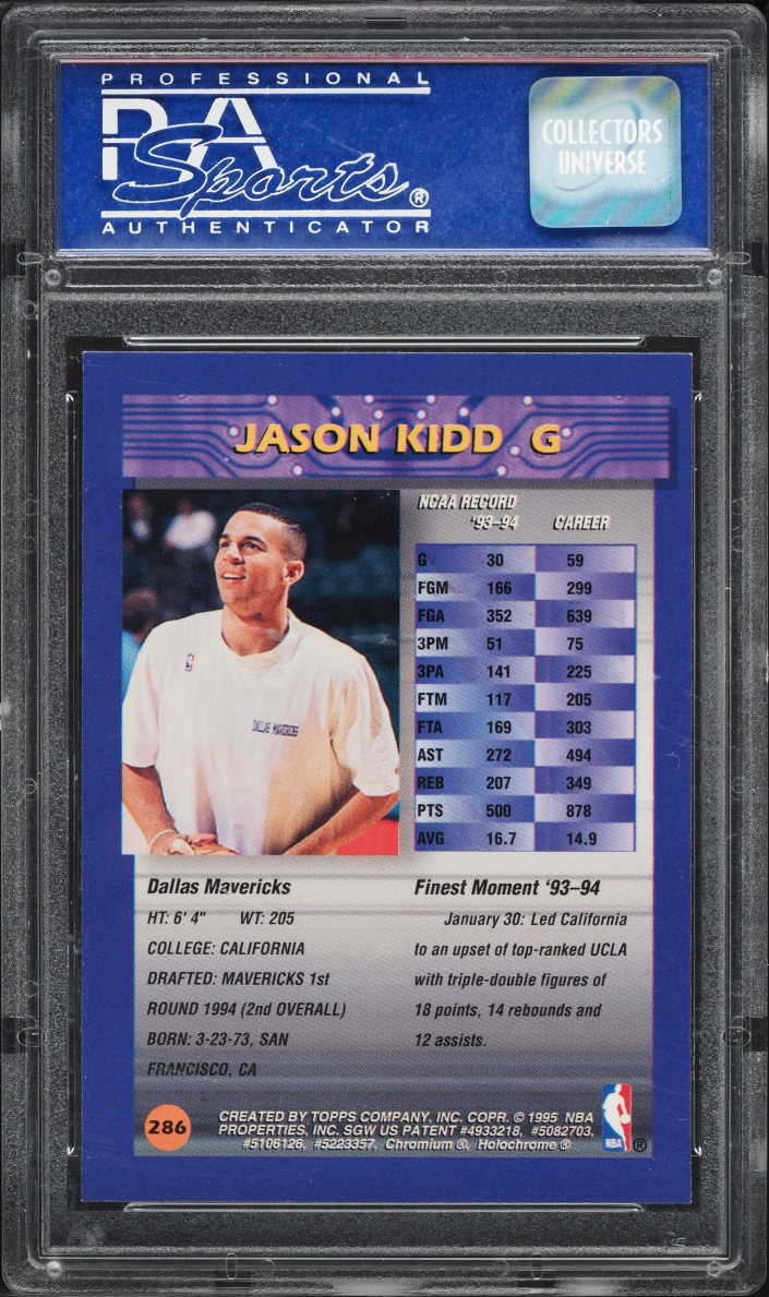 1994 Finest Basketball w/ Coating Jason Kidd ROOKIE #286 PSA 8 NM-MT