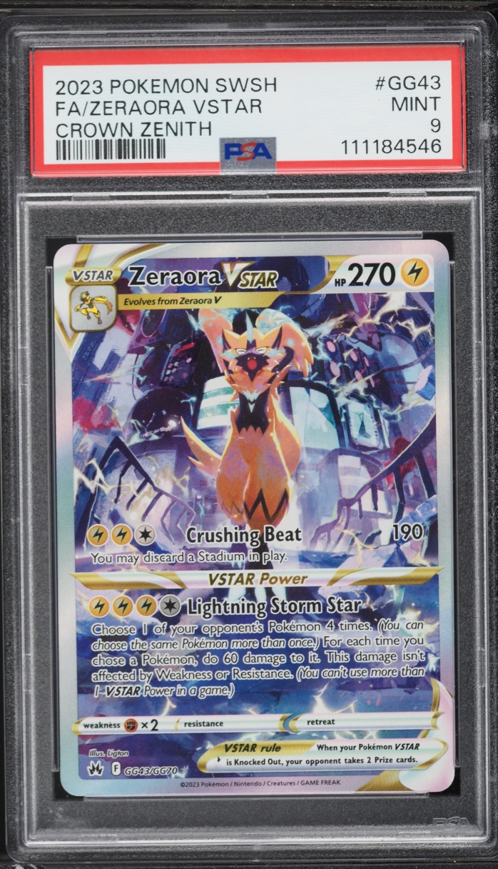 2023 Pokemon Sword & Shield Crown Zenith Alt Art Zeraora VSTAR #GG43 PSA 9 MINT