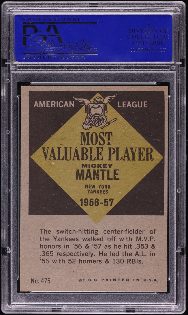 1961 Topps Mickey Mantle MVP #475 PSA 7 NRMT