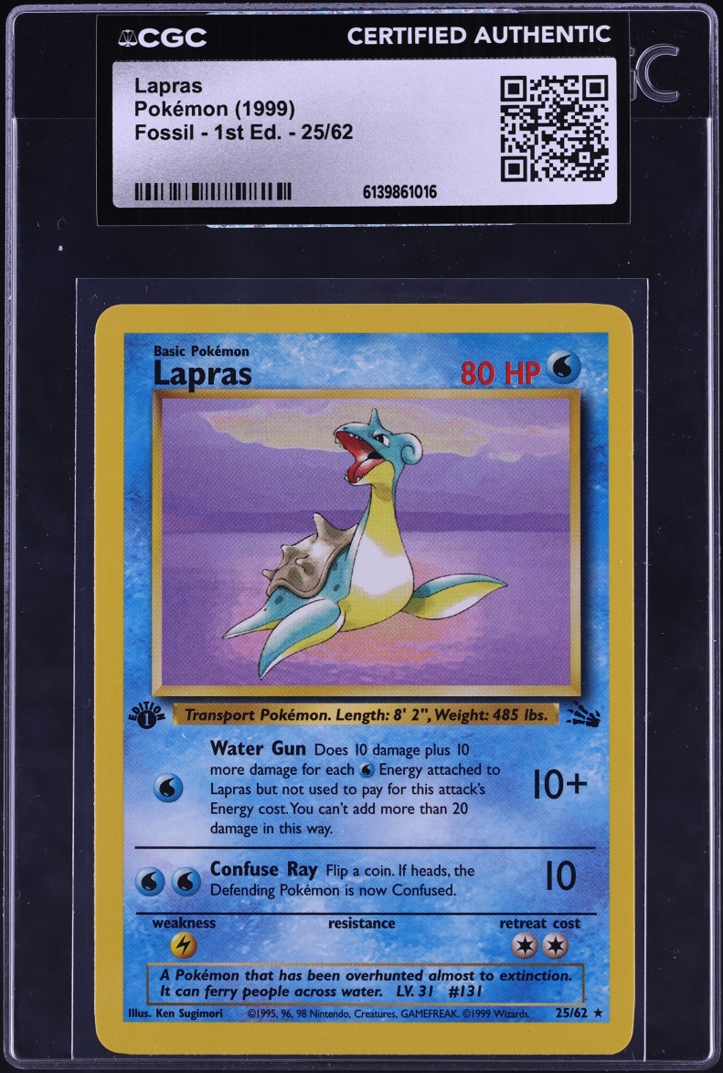 1999 Pokemon Fossil 1st Edition Lapras #25 CGC AUTH