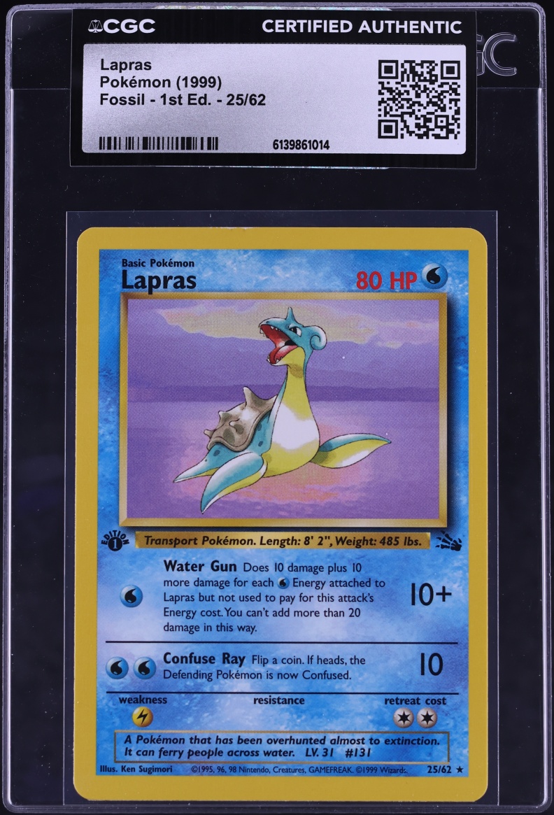 1999 Pokemon Fossil 1st Edition Lapras #25 CGC AUTH
