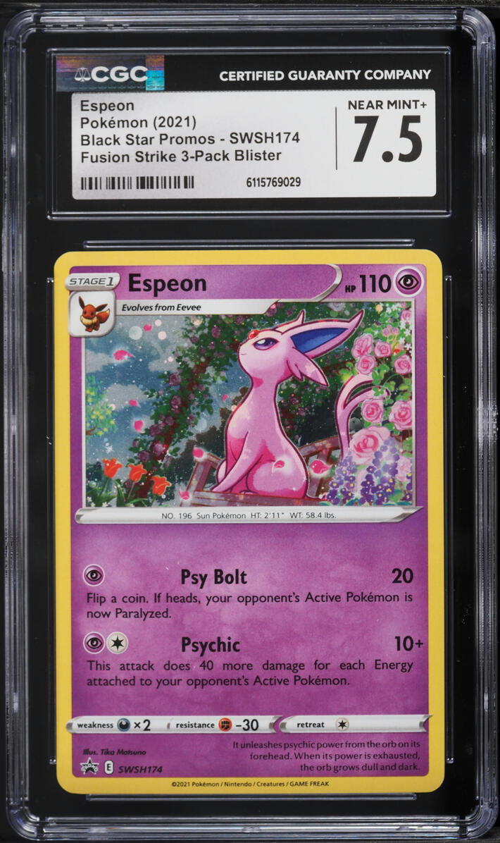 2021 Pokemon Sword & Shield Black Star Promo Fusion Strike Holo Espeon #SWSH174 CGC 7.5 NRMT+