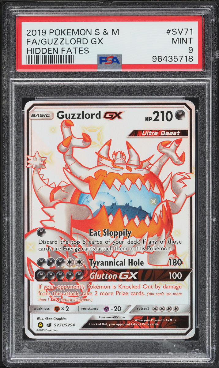 2019 Pokemon Sun & Moon Hidden Fates Full Art Guzzlord GX #SV71 PSA 9 MINT