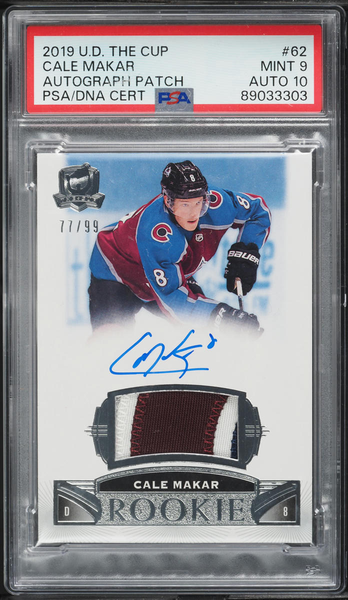 2019 UD The Cup Cale Makar ROOKIE PATCH AUTO DNA 10 /99 #62 PSA 9 MINT