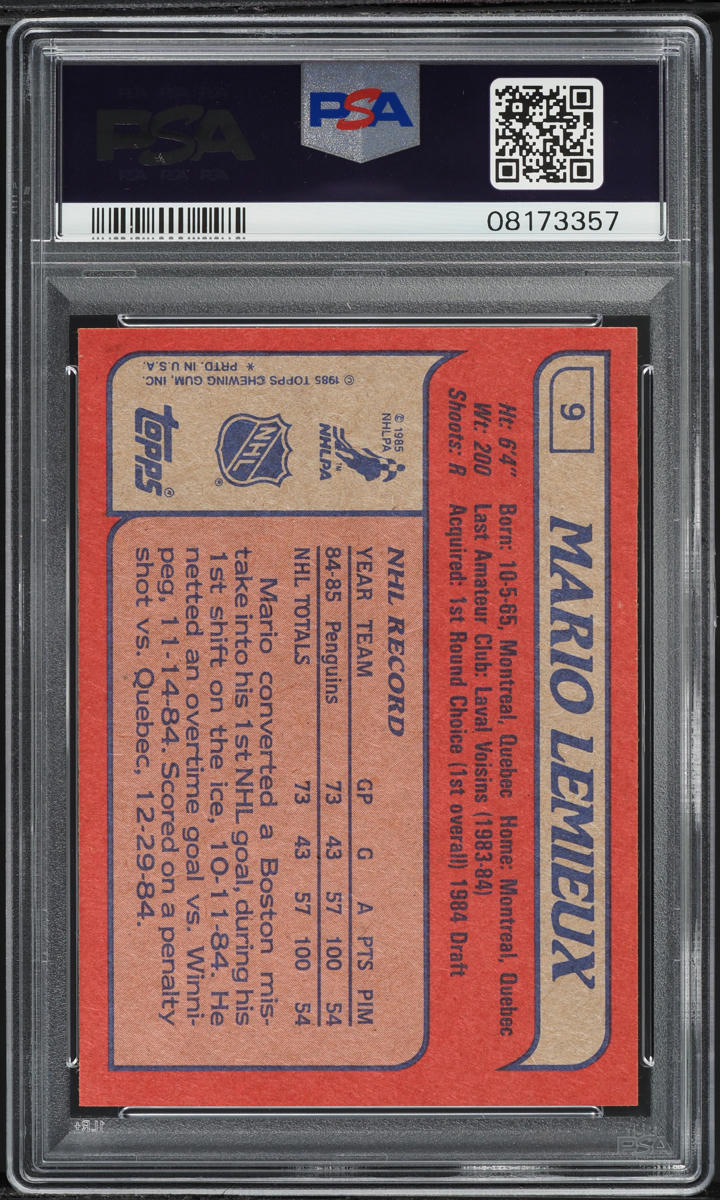 1985 Topps Hockey Mario Lemieux ROOKIE #9 PSA 10 GEM MINT