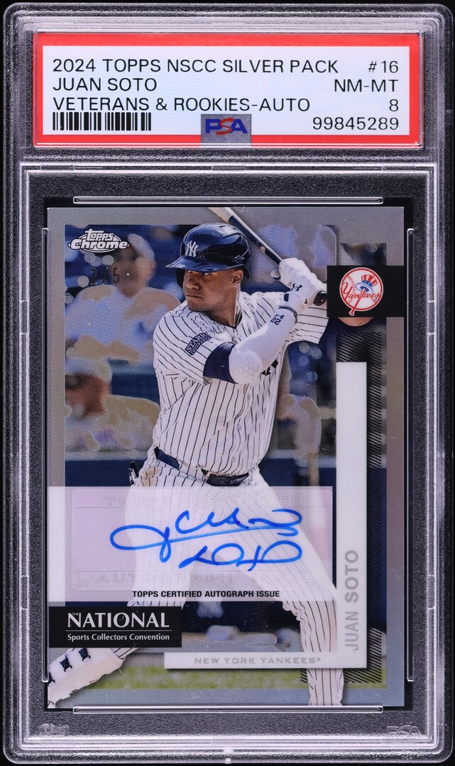 2024 Topps Chrome NSCC Silver Pack Veterans & Rookies Juan Soto AUTO /5 PSA 8