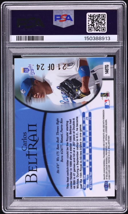 1999 Fleer Brilliants 24KT Gold Carlos Beltran ROOKIE /24 #146TG PSA 8 NM-MT