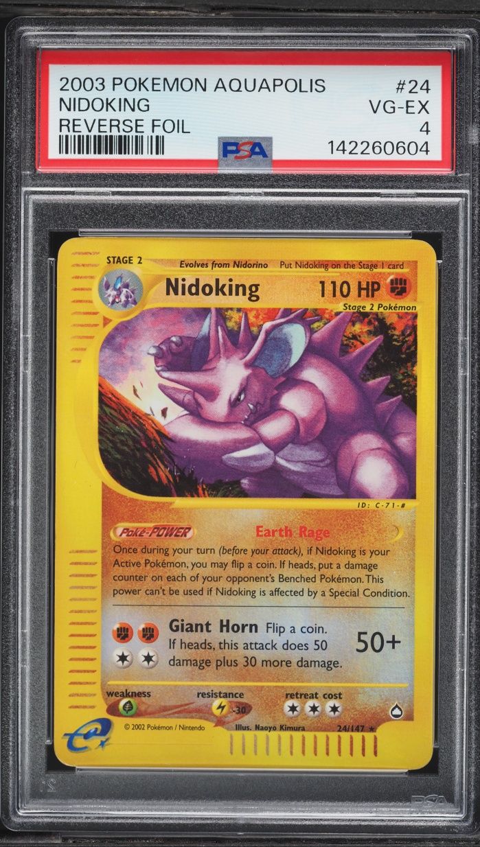 2003 Pokemon Aquapolis Reverse Holo Nidoking #24 PSA 4 VGEX