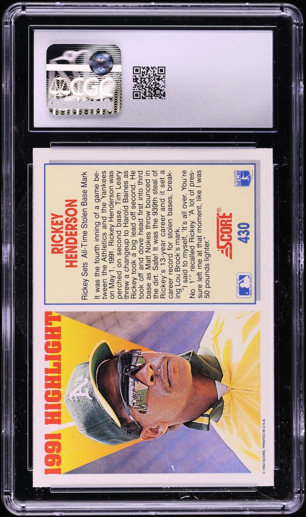 1992 Score Rickey Henderson #430 CGC 9.5 MINT+