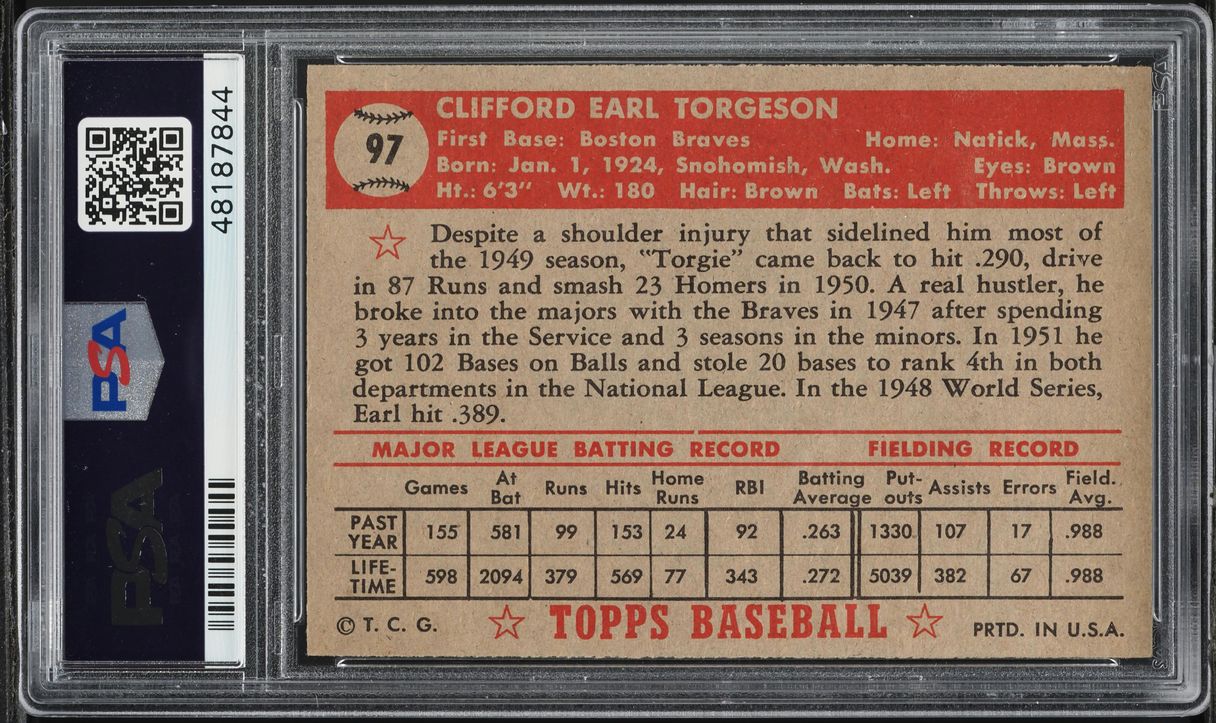 1952 Topps Earl Torgeson #97 PSA 7 NRMT