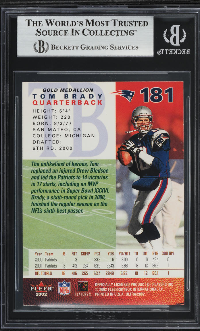 2002 Ultra Gold Medallion Tom Brady #181 BGS 8.5 NM-MT+