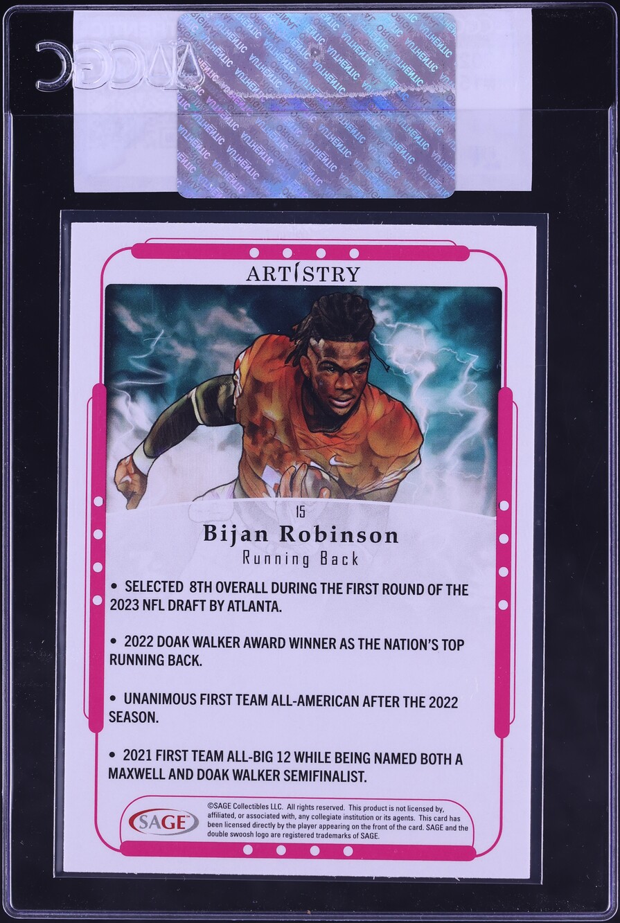 2023 Sage Artistry Bijan Robinson ROOKIE #15 CGC AUTH