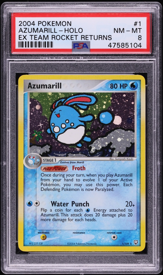 2004 Pokemon EX Team Rocket Returns Holo Azumarill #1 PSA 8 NM-MT