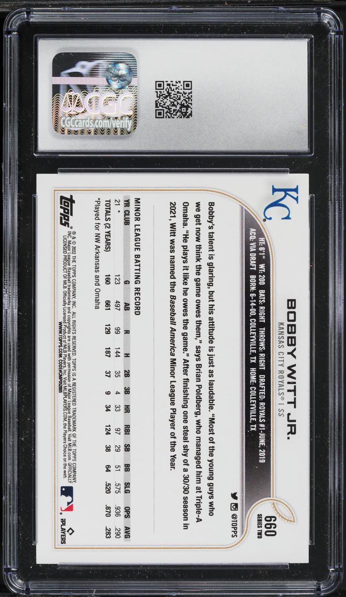 2022 Topps Variation Bobby Witt Jr. ROOKIE #660 CGC 10 GEM MINT