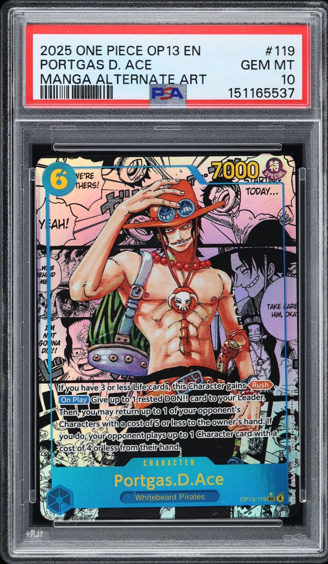 2025 One Piece Carrying On His Will Manga Art Portgas D. Ace #OP13-119 PSA 10 GEM MINT