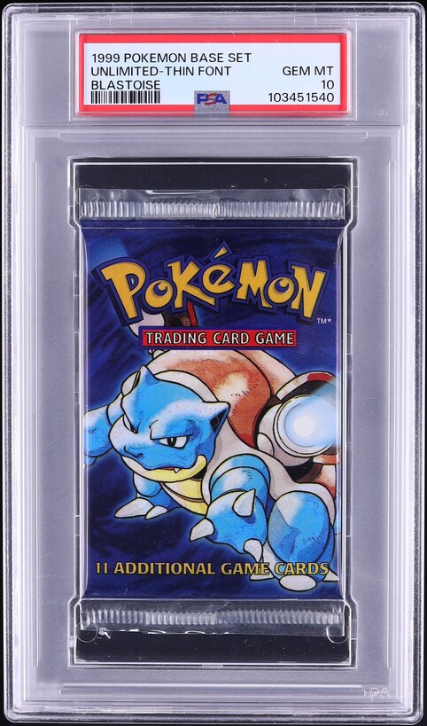 1999 Pokemon Base Set Pack Blastoise Unlimited Thin Font PSA 10 GEM MINT