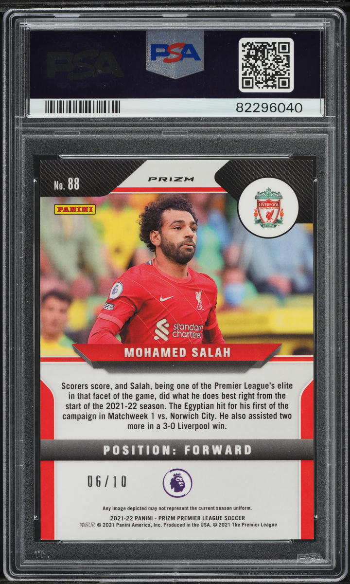 2021 Panini Prizm Premier League Gold Breakaway Mohamed Salah /10 #88 PSA 9 MINT