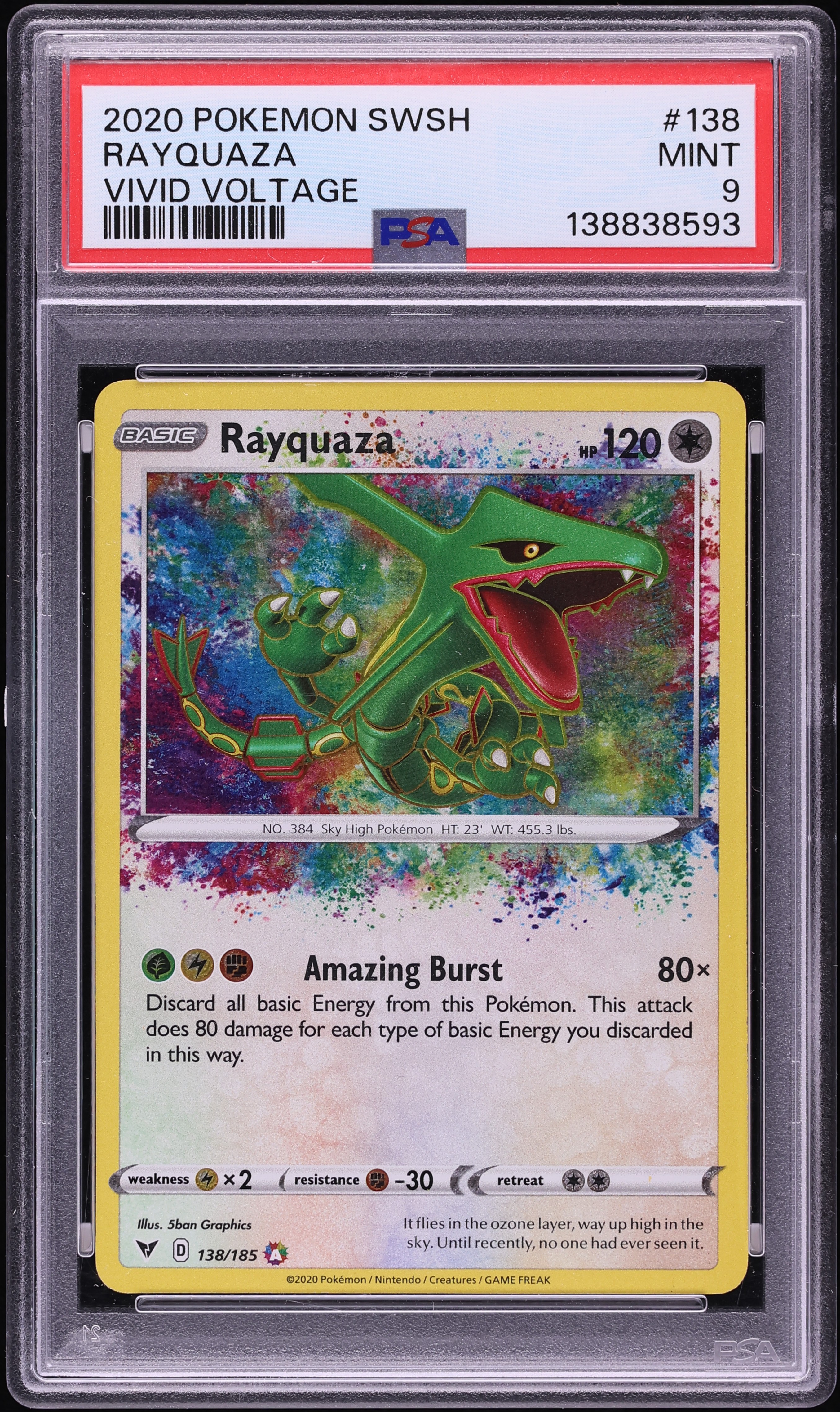 2020 Pokemon Sword & Shield Vivid Voltage Amazing Rare Rayquaza #138 PSA 9 MINT