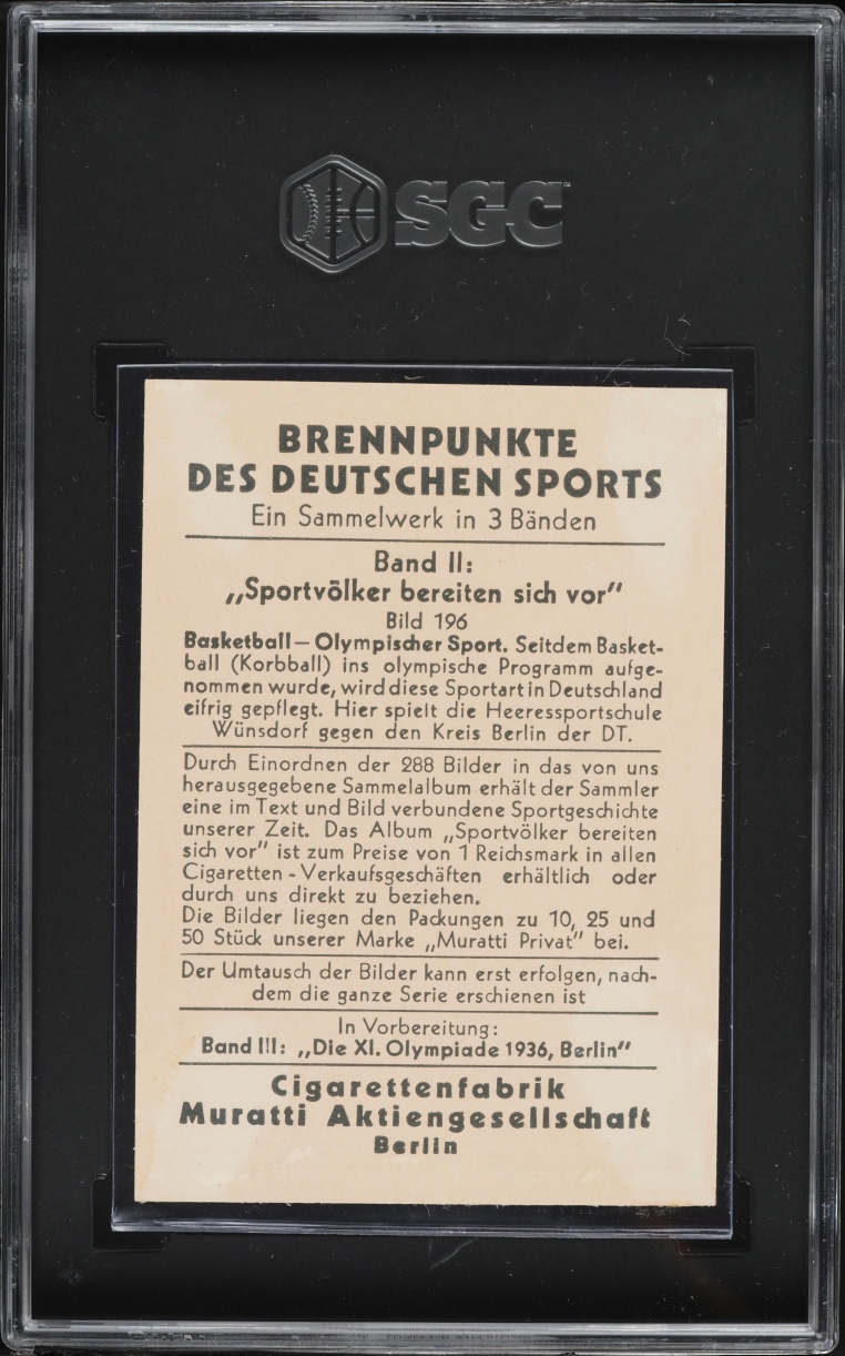 1935 Muratti Brennpunkte Deutschen Sports Basketball BAND II #196 SGC 4 VGEX