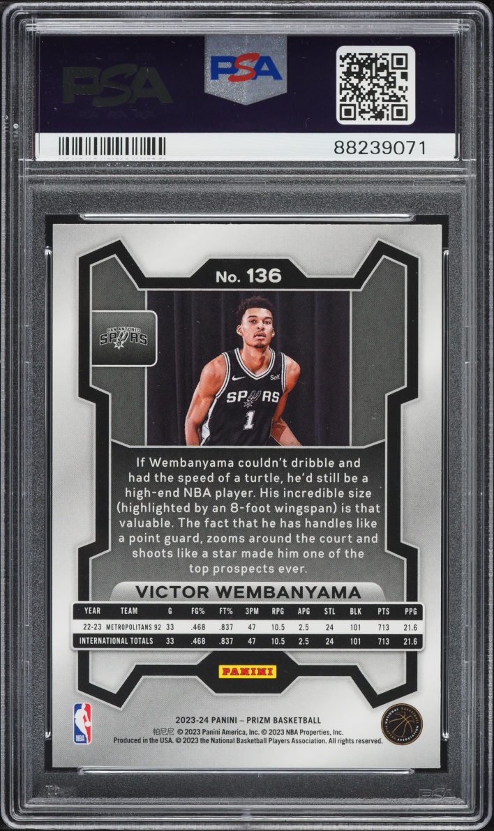 2023 Panini Prizm Victor Wembanyama ROOKIE #136 PSA 10 GEM MINT