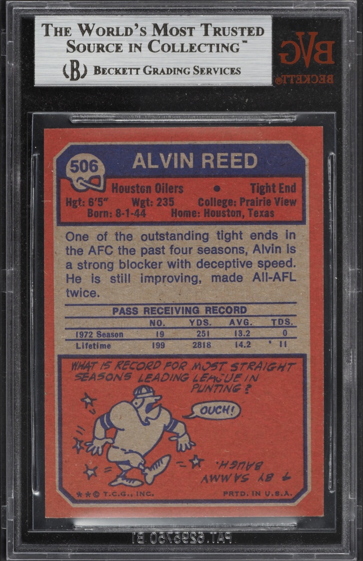 1973 Topps Football Alvin Reed #506 BVG 9 MINT