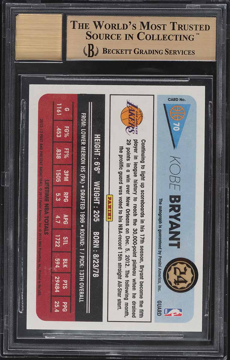 2012 Panini Past & Present Kobe Bryant AUTO #70 BGS 9.5 GEM MINT