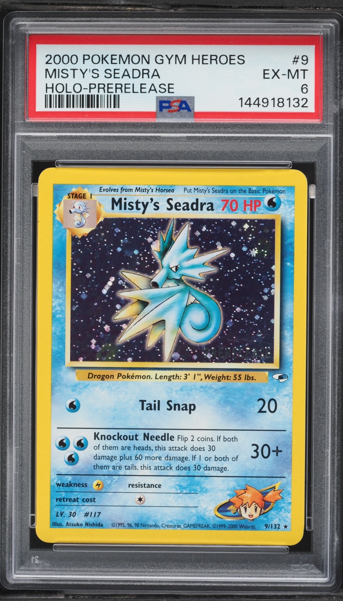 2000 Pokemon Gym Heroes Prerelease Holo Misty's Seadra #9 PSA 6 EXMT
